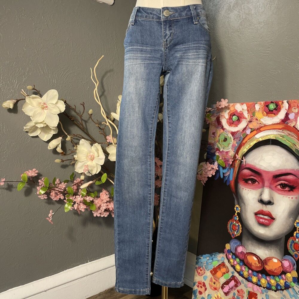 Blue Asphalt Juniors Skinny Jeans Y2K Stretch Denim Blue Low Rise Size 1/25